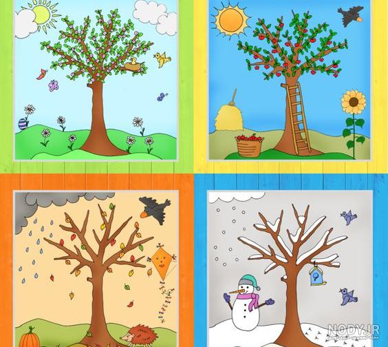 نقاشی چهار فصل دریک درخت
