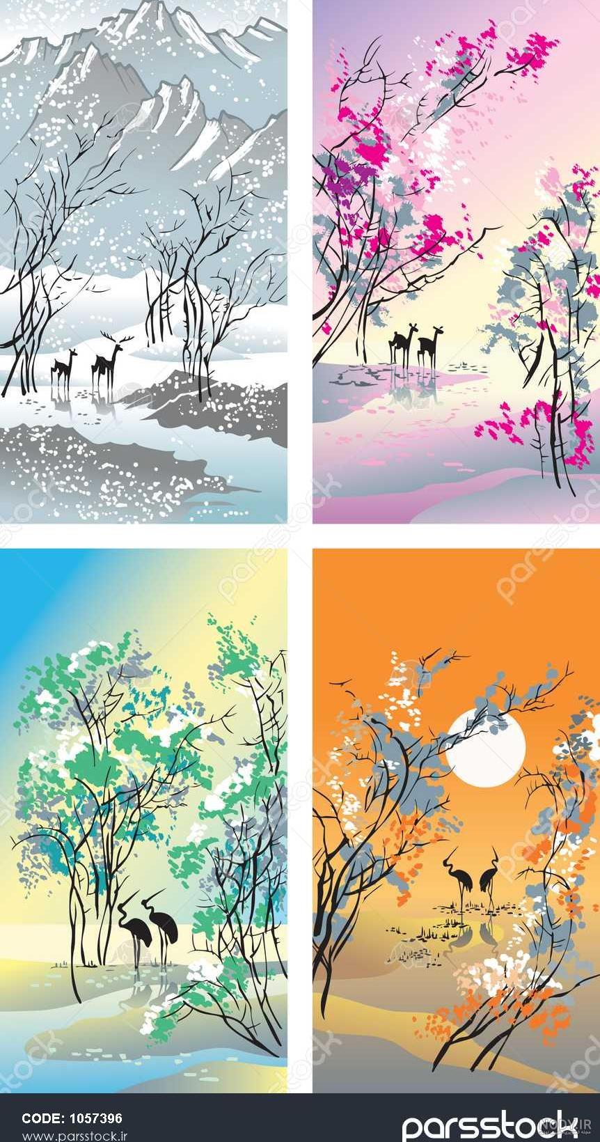 نقاشی چهار فصل دریک درخت