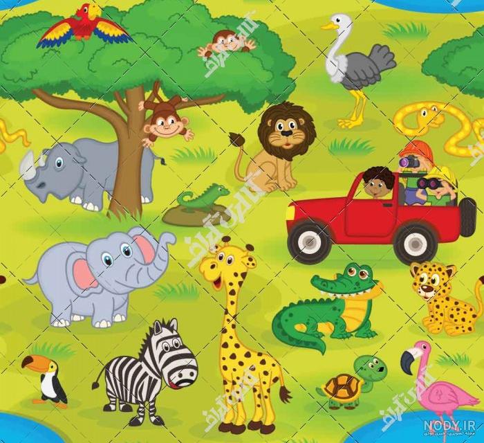 نقاشی جنگل کودکانه با حیوانات