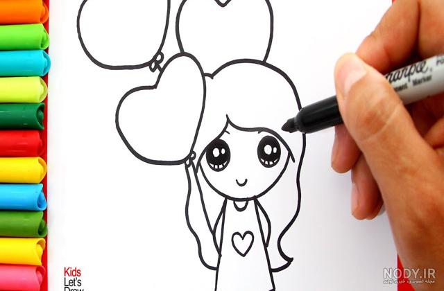 نقاشی ساده دخترانه با مداد