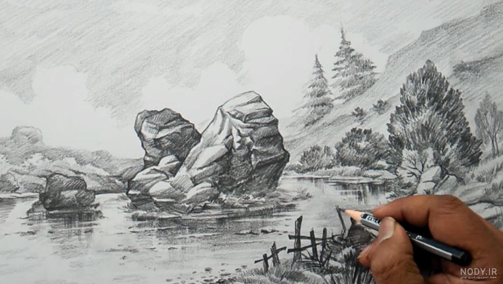 سیاه قلم منظره پاییزی
