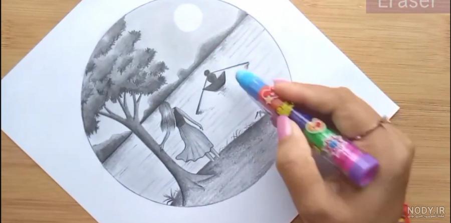 طراحی سیاه قلم منظره عاشقانه