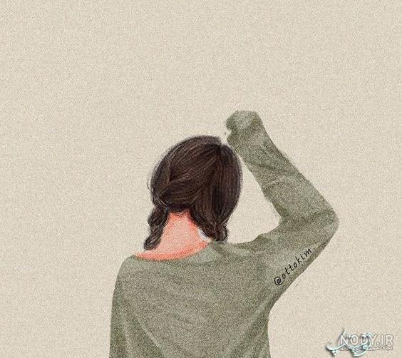 نقاشی دختر از پشت سر با مداد سیاه