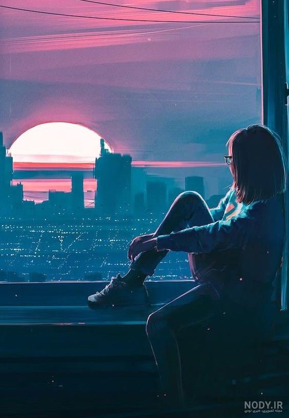 عکس دختر غمگین کنار دریا
