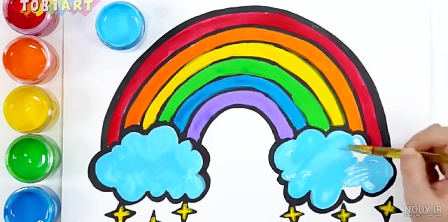 نقاشی رنگین کمان و ابر