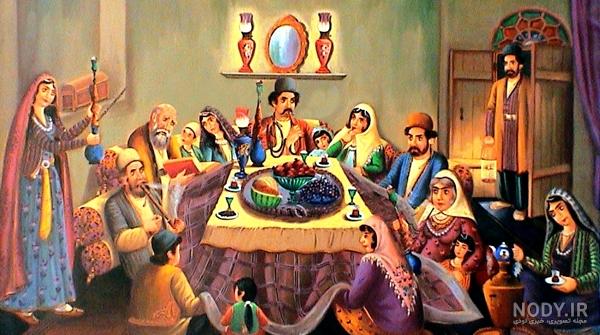 تزیین سفره شب یلدا روی زمین تزیین سفره شب یلدا روی زمین