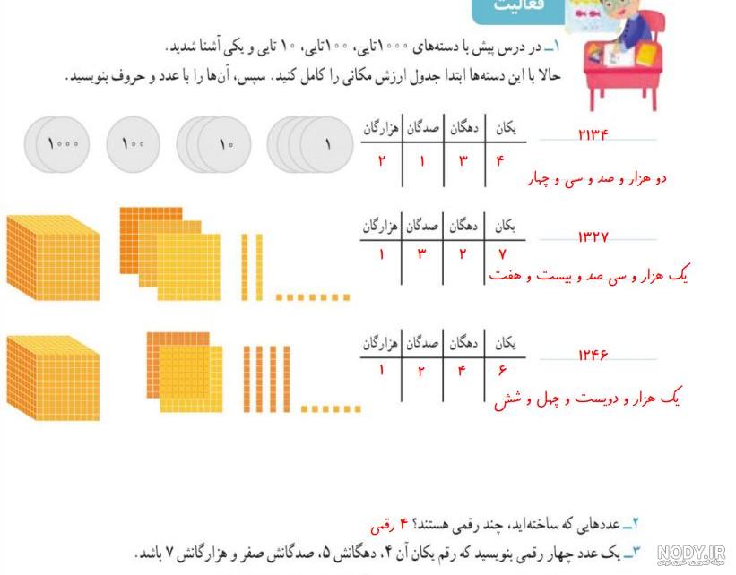جواب سوالات ریاضی سوم ابتدایی فصل سوم