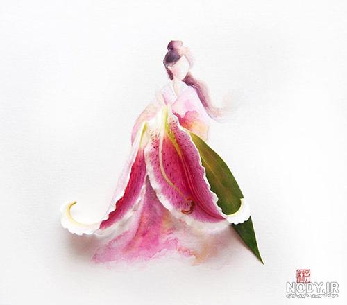 نقاشی دختر با لباس گل