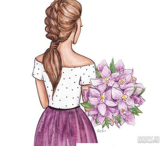 نقاشی دختر با گل طبیعی