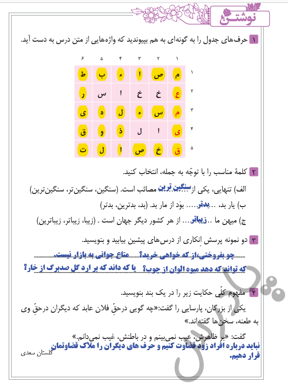 عکس کتاب فارسی نهم درس اول
