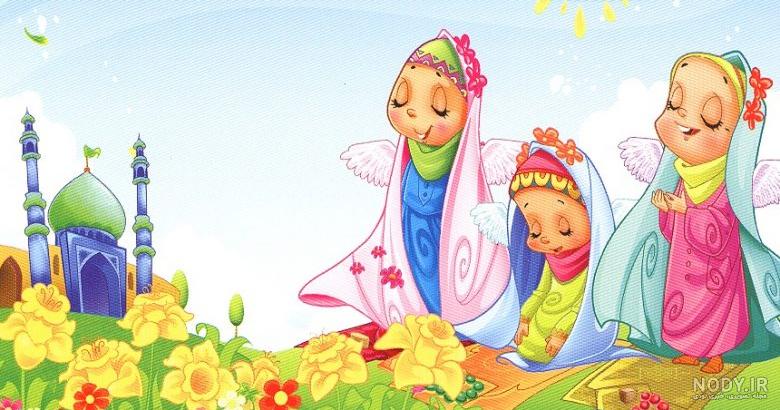 نقاشی مادر و دختر در حال نماز خواندن نقاشی مادر و دختر در حال نماز خواندن