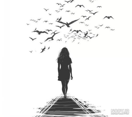 عکس دختر تنها نقاشی
