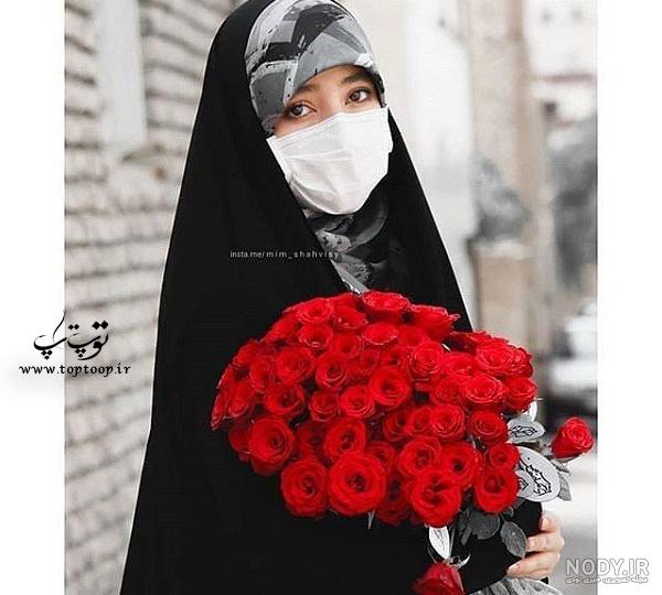 عکس پروفایل دختر چادری با گل نرگس