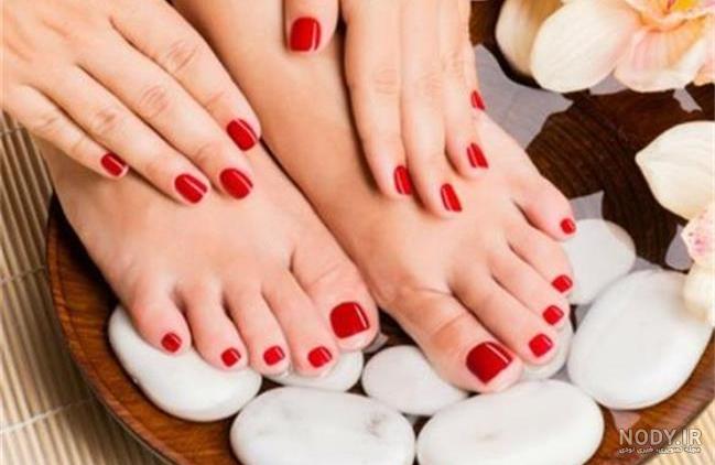 طرح ناخن قرمز و سفید