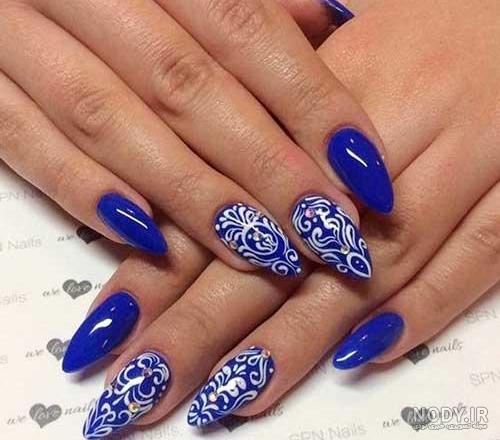 طرح ناخن آبی فیروزه ای