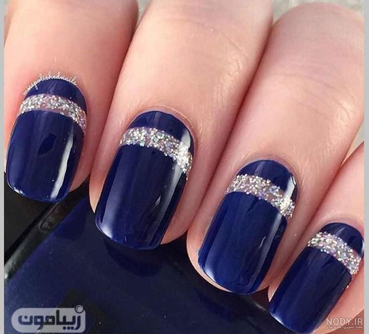 طرح ناخن سرمه ای سفید