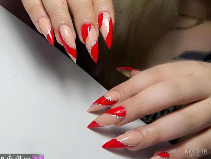 طرح ناخن قرمز مشکی دخترانه