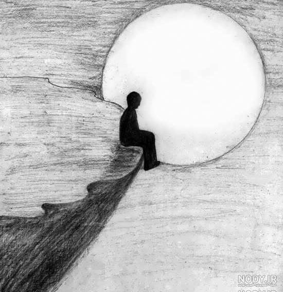 نقاشی دختر غمگین سیاه قلم