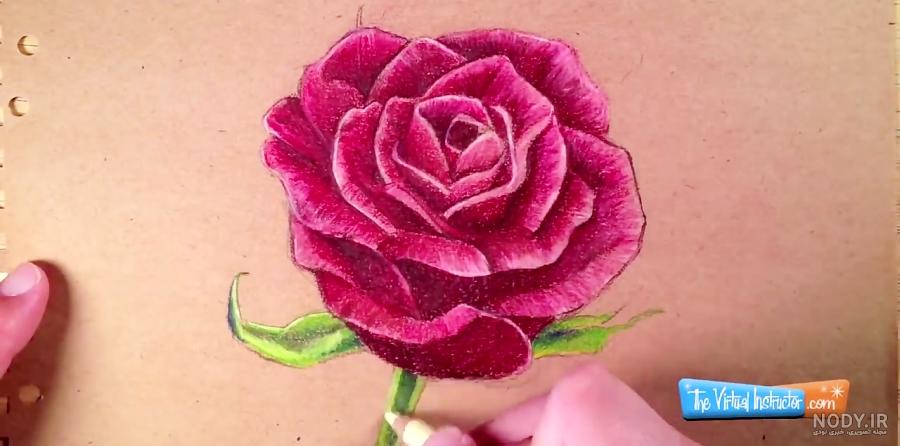 نقاشی گل های زیبا با مداد رنگی