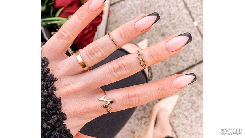 طراحی فرنچ ناخن سیاه و سفید