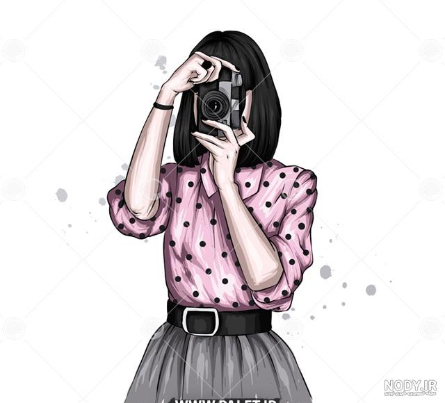 نقاشی دختر عکاس ساده