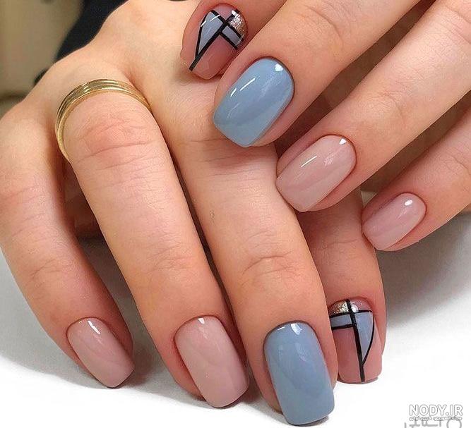 طراحی ناخن طوسی صورتی
