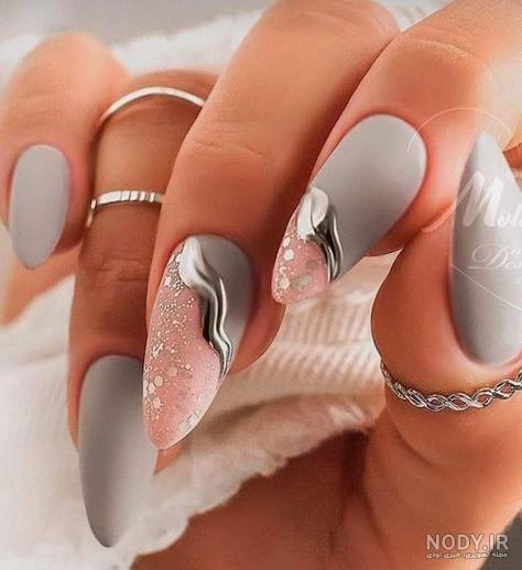طراحی ناخن طوسی و صورتی