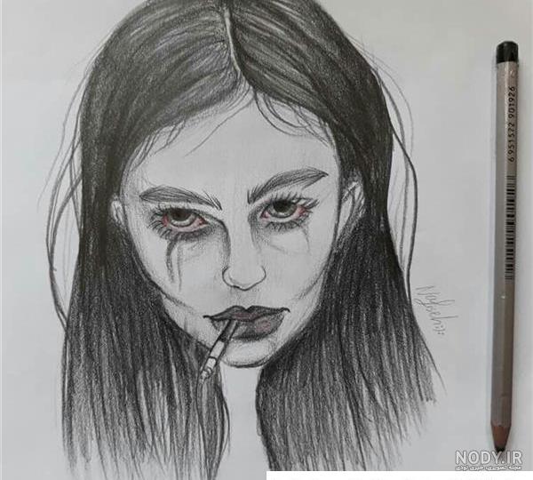 نقاشی دختر غمگین سیاه قلم نقاشی دختر غمگین سیاه قلم