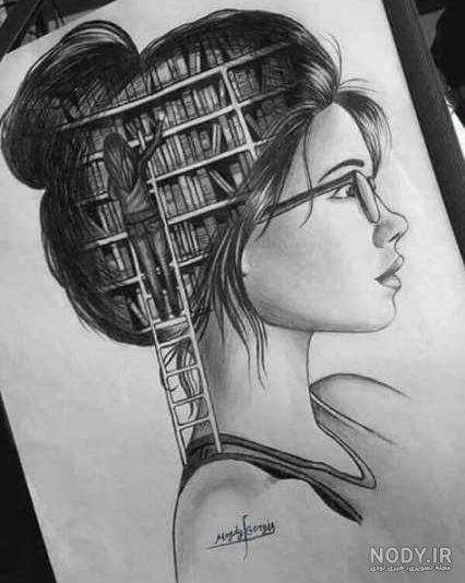 نقاشی سیاه قلم فانتزی ساده اسان