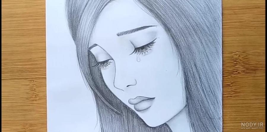 نقاشی دختر غمگین با مداد ساده نقاشی دختر غمگین با مداد ساده