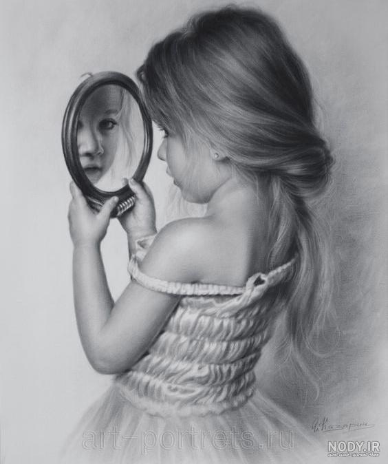 عکس نقاشی سیاه و سفید دخترانه ساده