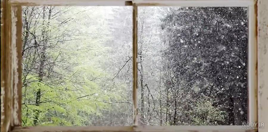 عکس بارش برف از پشت پنجره