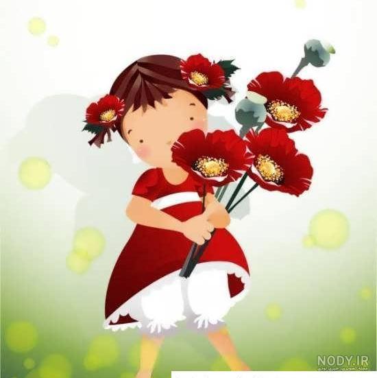 نقاشی گل کودکانه [رز] ساده، زیبا و رنگ شده، کارتونی و فانتزی
