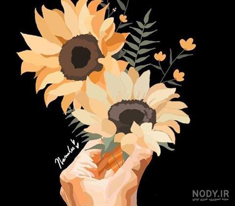 کارتون فاکس ناز با گل در پس زمینه سفید 1417375