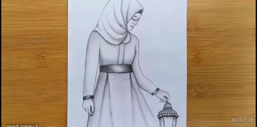 آموزش نقاشی بانو با حجاب