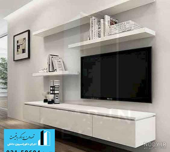 طراحی میز تلویزیون روی دیوار با 22 ایده جدید