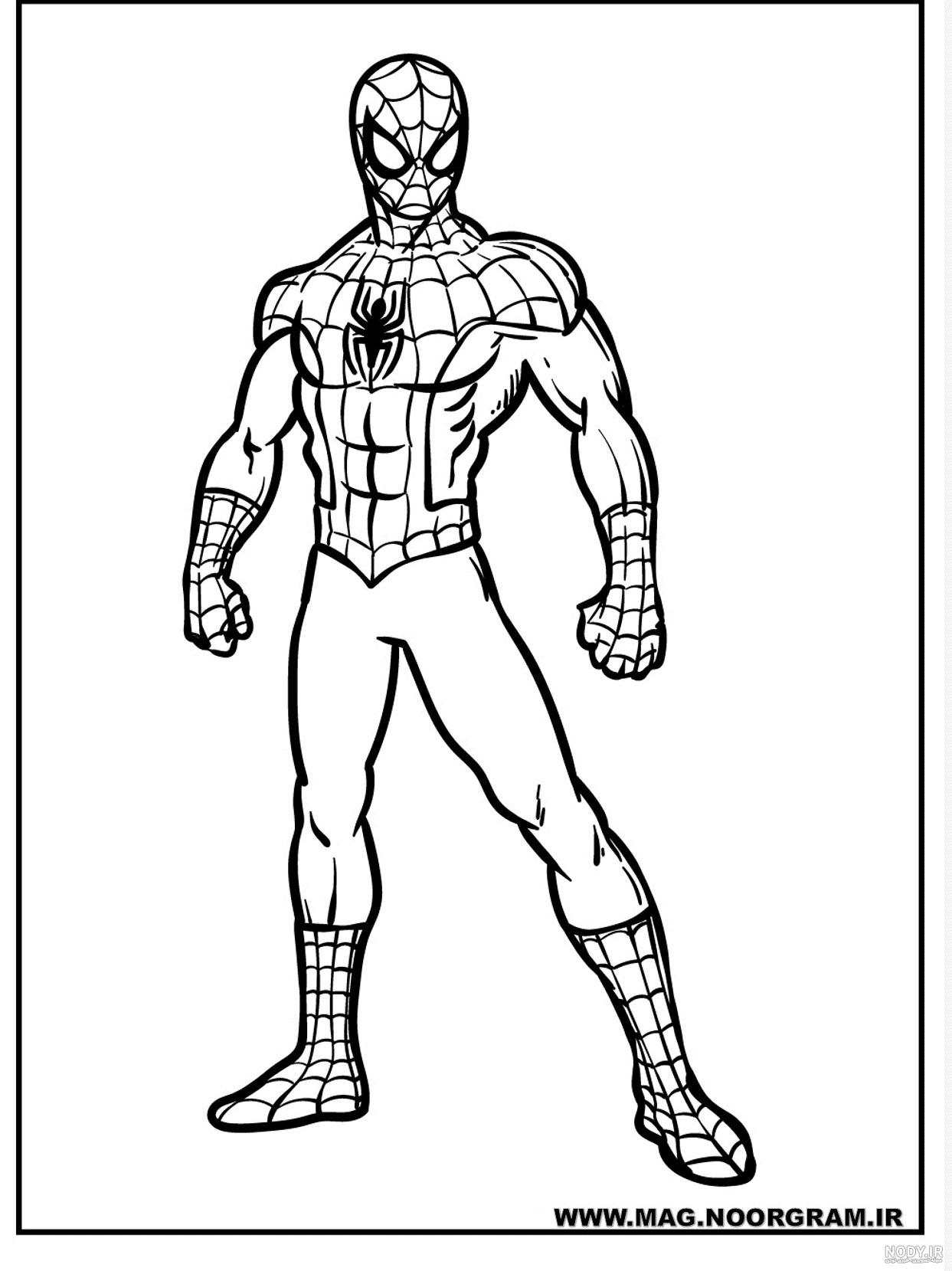 نقاشی مرد عنکبوتی ؛ عکس نقاشی کارتون اسپایدر من سیاه و سفید - دلبرانه