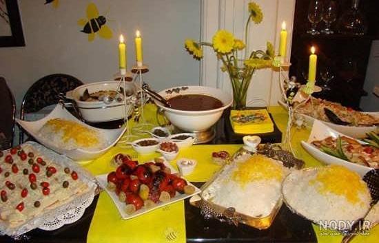 تزیین سفره مهمانی با غذاها و دسرهای رنگارنگ ایرانی