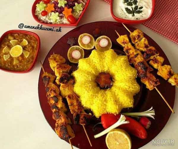 تزیین جوجه کباب برای مهمانی خانگی و مجلسی سیخی با برنج - السن