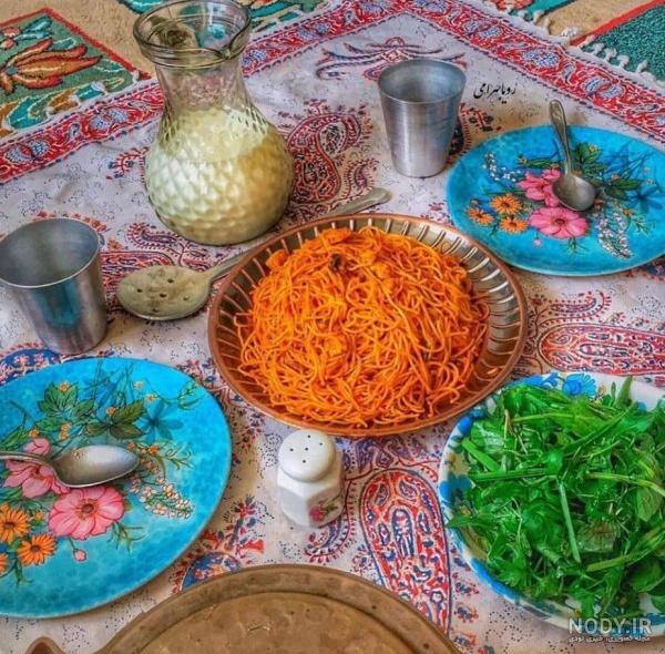 تزیین سفره ناهار همرا با سفره آرایی و دیزاین غذاهای ایرانی