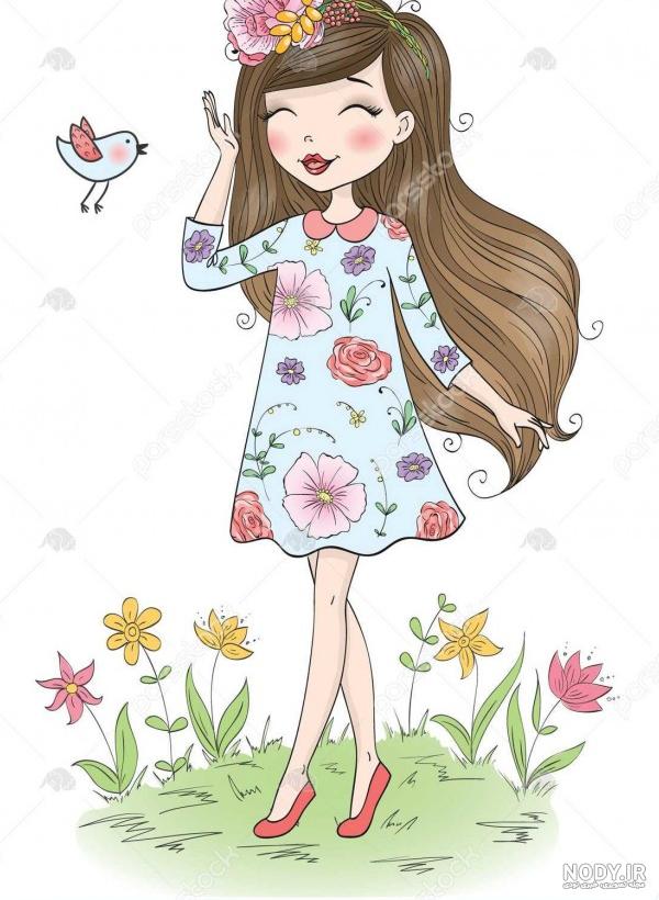عکس دختر با گل کارتونی