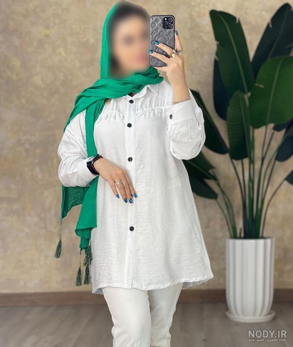 عکس مانتو سفید دخترانه کوتاه