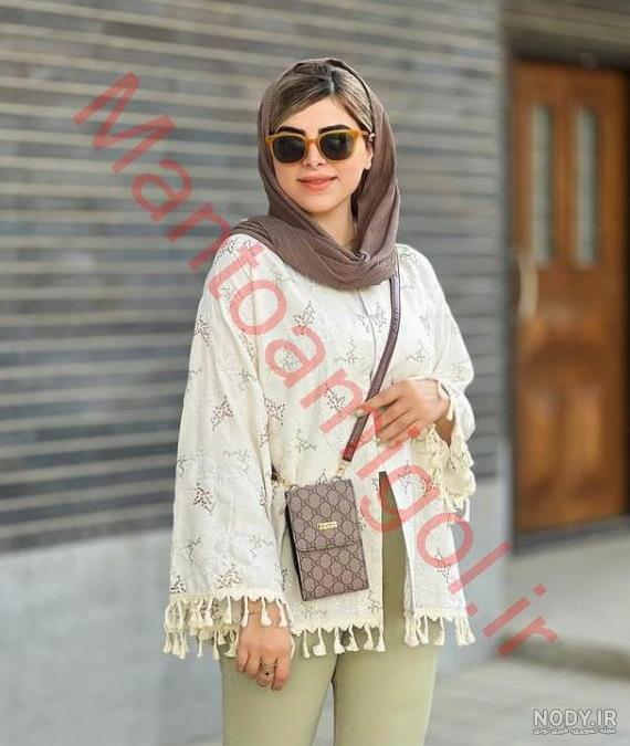 عکس مانتو سفید دخترانه کوتاه