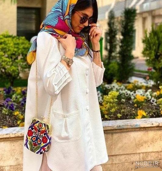 عکس مانتو سفید مشکی دخترانه