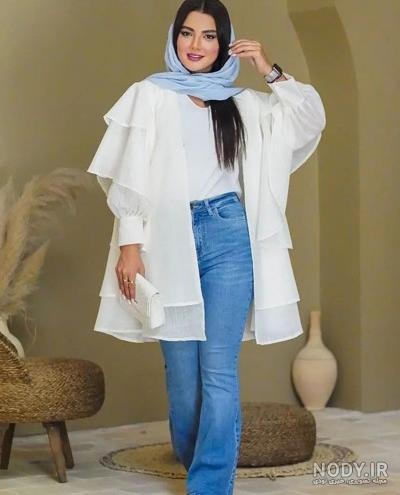 عکس مانتو صورتی سفید