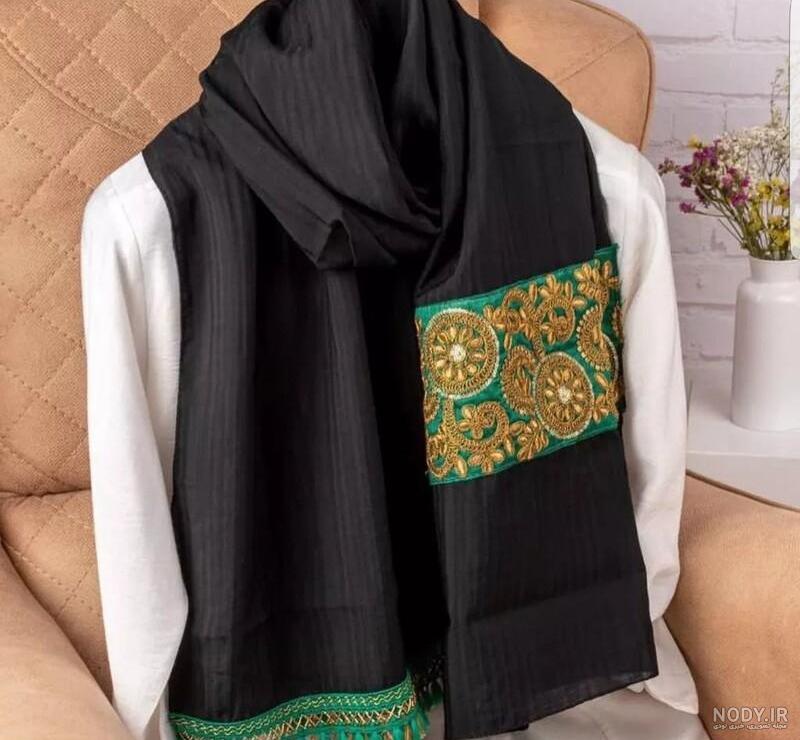 خرید و قیمت شال مخمل مشکی کار شده مجلسی از غرفه شال و روسری یگانه