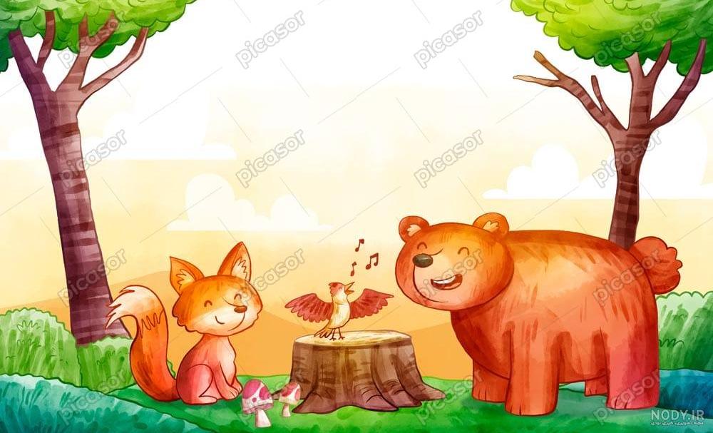 نقاشی جنگل و درخت برای کودکان