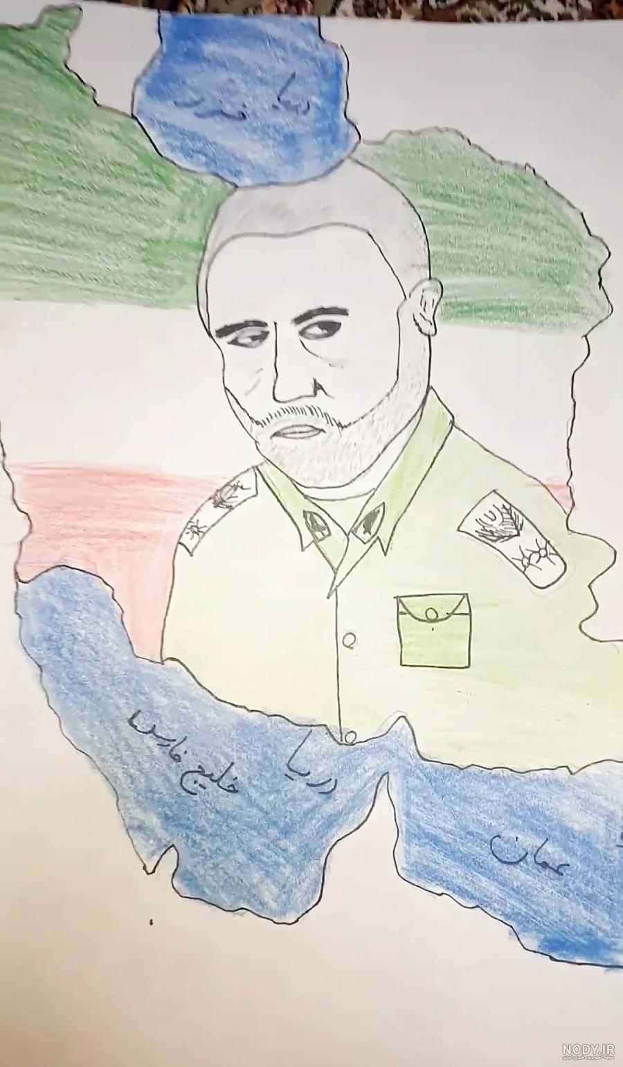 عکس حاج قاسم سلیمانی به صورت نقاشی