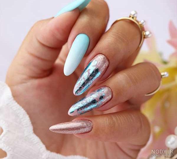 مدل طراحی ناخن آبی شیک و جدید + مدل ناخن آبی کمرنگ و فیروزه ای