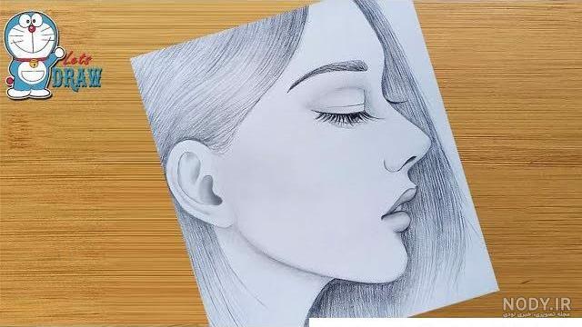 عکس نقاشی چهره نیم رخ دختر ❤️ [ بهترین تصاویر ]
